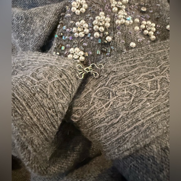 J. Crew Women's Sweater Size S Cardigan Beaded Floral 70574 Merino Angora Gray - Picture 9 of 14